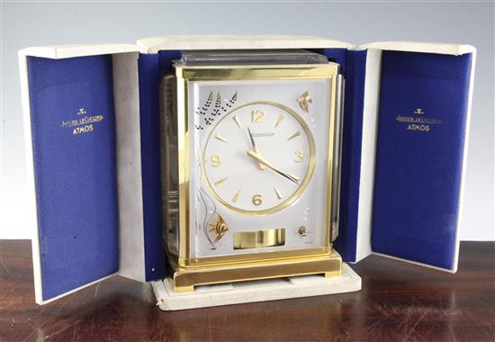 A Jaegar Le Coultre marina pattern Atmos clock, 9in., with travelling case